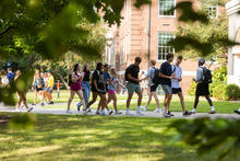 Students walking campus