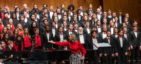 A chorus performing on stage