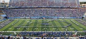 photo of Wildcat Marching Band in state outline formation at 9/11/21 football game