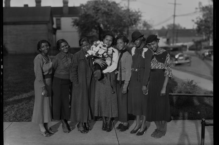 black and white photograph of female students from Dunbar High School