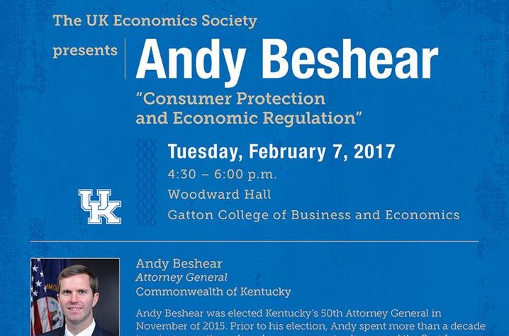 Poster for UK Economics Society Presents Andy Beshear 