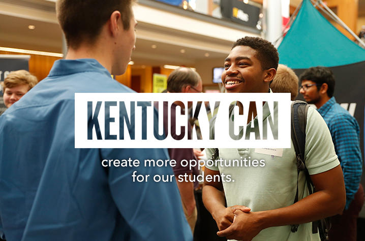 "Kentucky Can" logo over photo of students