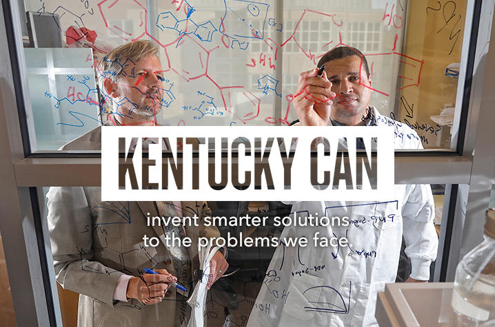 "Kentucky Can" logo on photo of professors