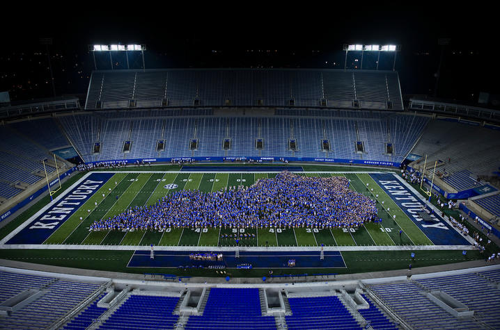 photo of students making the shape of Kentucky on Kroger Field