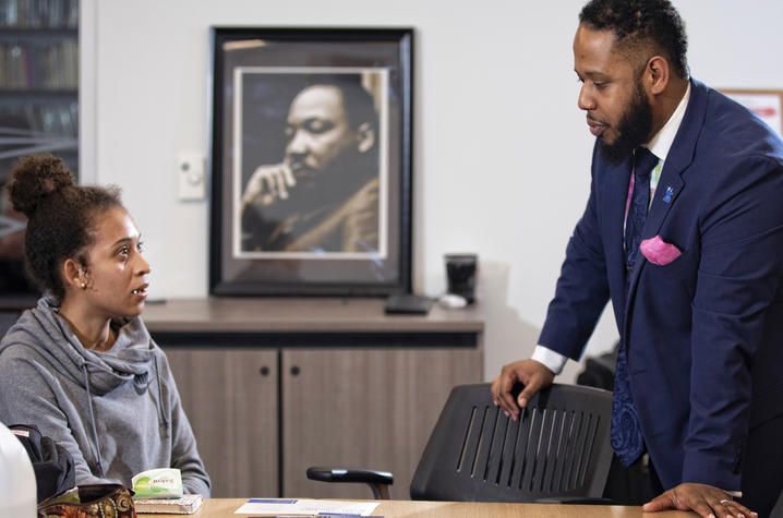 Jason Brooks counsels a student