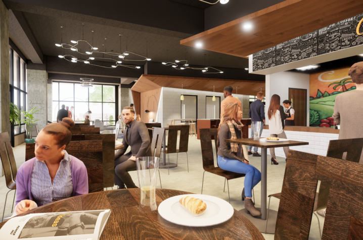 rendering of The Cornerstone Exchange - people eating at tables
