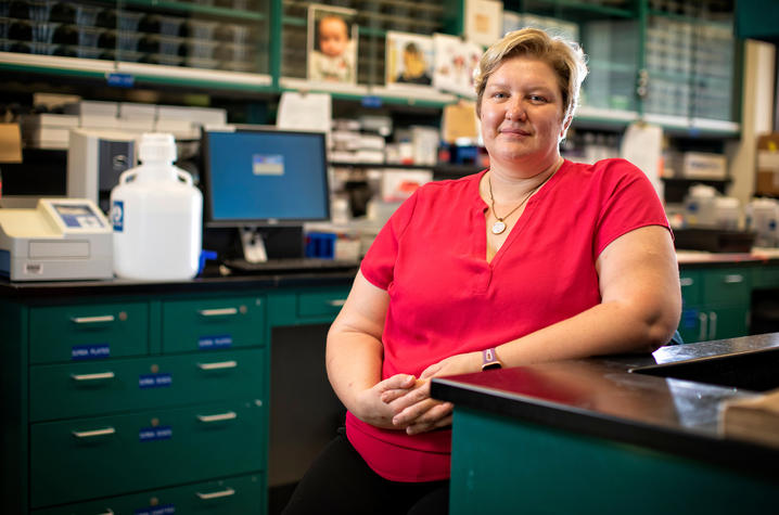Donna Wilcock, of the Sanders-Brown Center for aging in her lab on August 14, 2019. Photo by Mark Cornelison | UKphoto