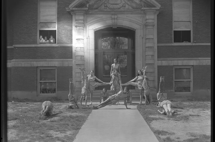 black and white photo of Dunbar High School Cheerleaders