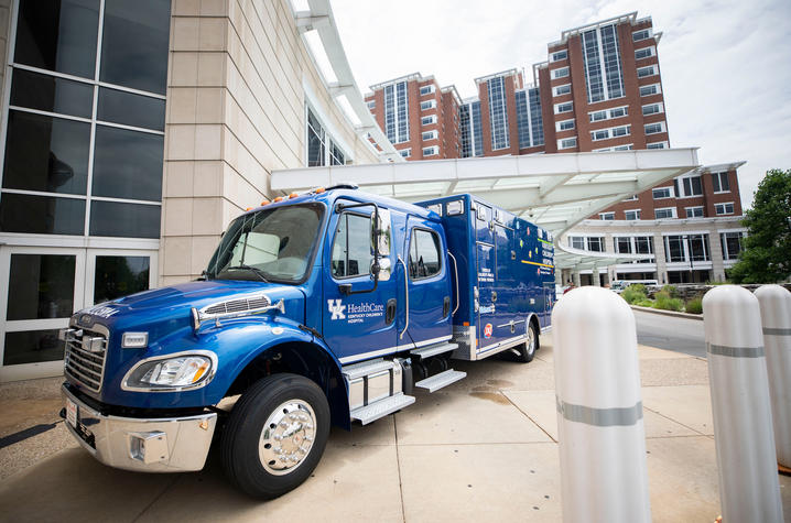 image of pediatric transport parked in front of the hospital