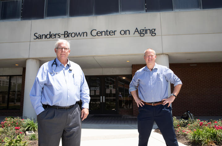 Gregory A. Jicha,  left, and Pete Nelson, of Sanders Brown Center on Aging on July 21, 2020. Photo by Mark Cornelison | UKphoto