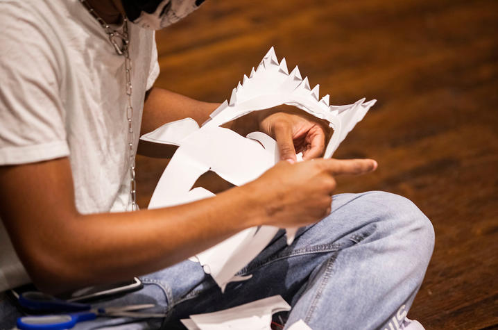 photo of student crafting a mask for theatre class