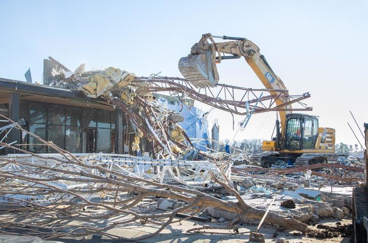 The remnants of the center's main building are now in the process of demolition.