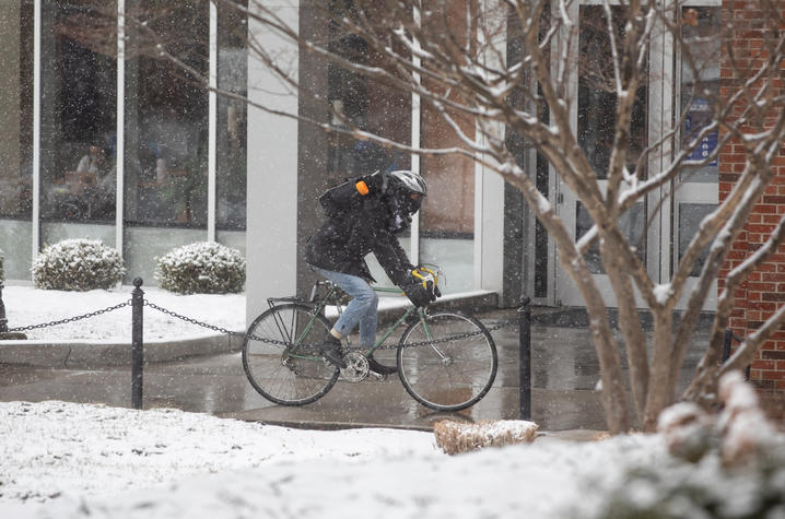 Cyclist in the snow. 