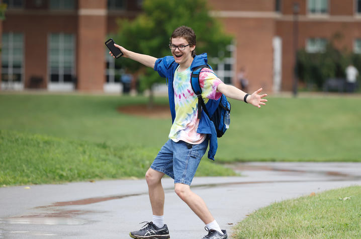 Freshman Joshua Combs couldn’t be happier to be on campus on August 16, 2019. Photo by Mark Cornelison | UKphoto