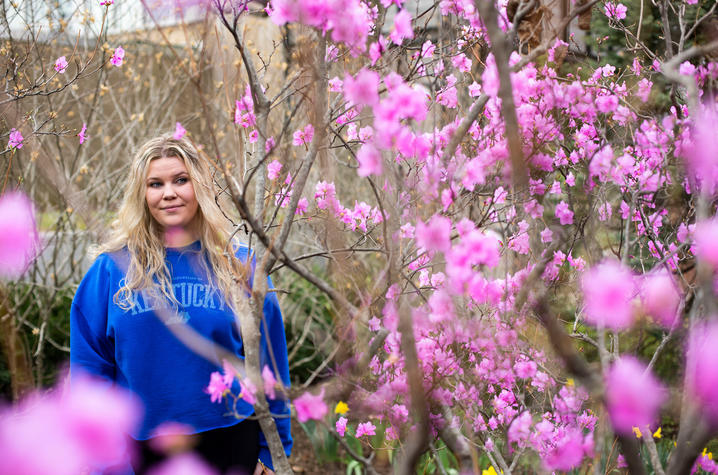 Aleah Archer, a UK healthcare patient who credits her care at UK's Multiple Sclerosis Center for helping her live a normal life as a college student, on March 23, 2021. Photo by Pete Comparoni | UKphoto