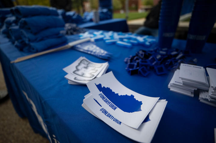 Photo of "One Day for UK" swag laying on table