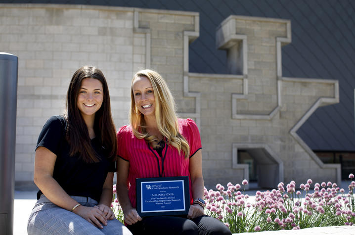 2020-21 faculty award winner Melinda Ickes, right, who was nominated by Julia Estes. Mark Cornelison | UK Photo 