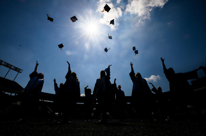 photo of UK graduates throwing caps