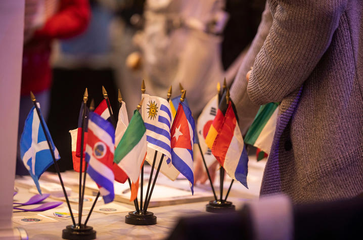 Photo of international flags on table