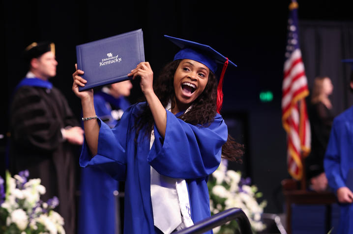 This is a photo of a new University of Kentucky graduate during Commencement (May 2022).