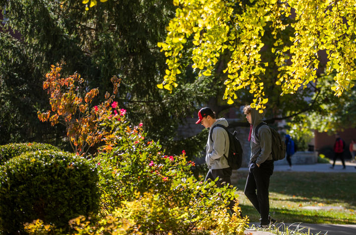 Students walking on campus. 