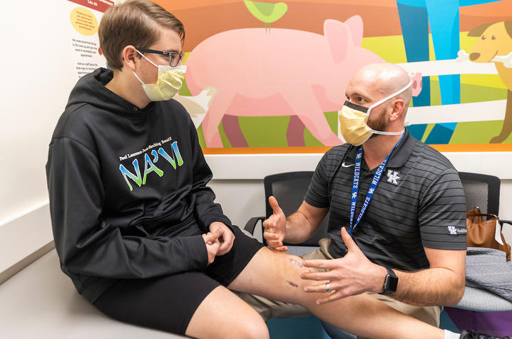 michael talking to Dr. Wilson at shriners