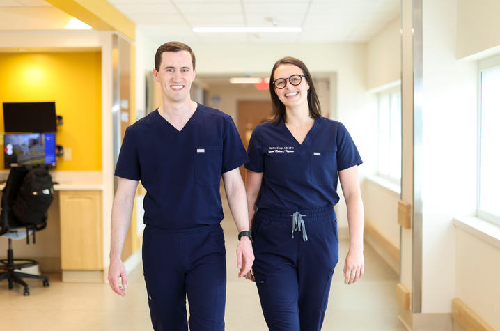 Vince Gouge, M.D., pediatric chief resident at UK HealthCare, and his wife Kaylee Gouge, M.D., internal medicine and pediatric fourth year resident. Carter Skaggs | UKPhoto