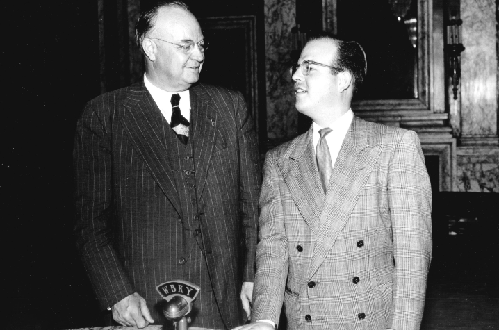 The Clements Award recognizes promising and innovative Kentucky K-12 educators and honors the life and career of the late Earle C. Clements and his lifelong commitment to education and public service. Clements (left) seen here during his time as governor.