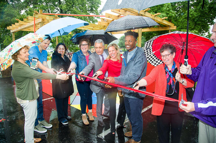 photo of ribbon cutting for "The Music Lounge"