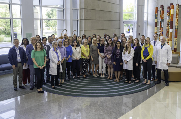 Image of the advanced heart failure team in the hospital atrium