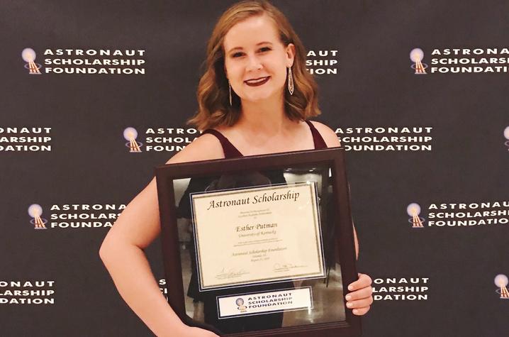 photo of Esther Putman with her Astronaut Scholarship award