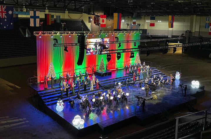 Performing ensemble on stage at Alltech Arena