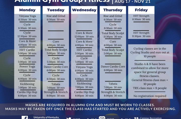 Alumni Gym class schedule fall 2020