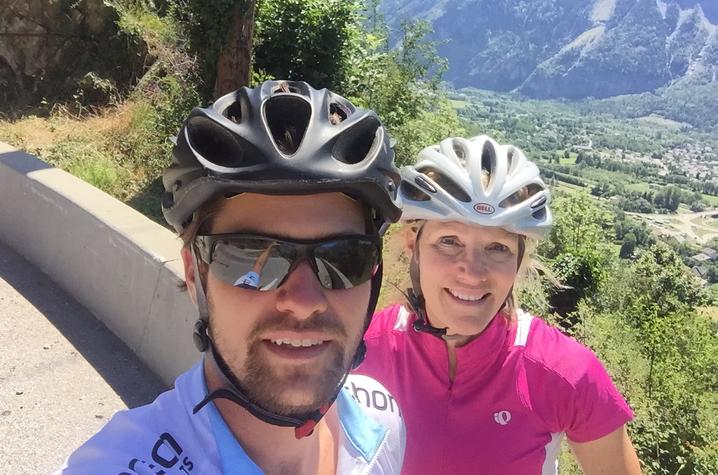 Photo of Laura Babbage with her son Brian on their bike trip to France