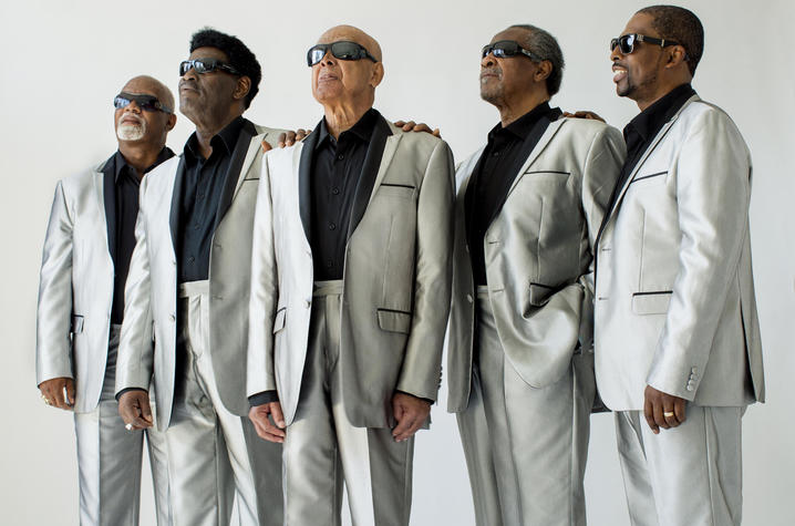 photo of Blind Boys of Alabama in silver suits 