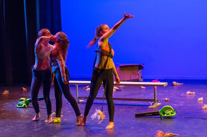 photo of 3 dancers performing "Choking Hazard" by Cecilia Pont