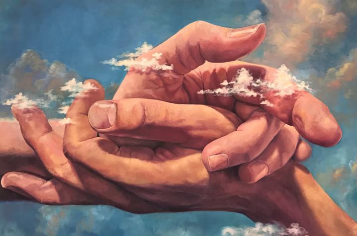 picture of artwork featuring hands clasping by Ember Kawarada