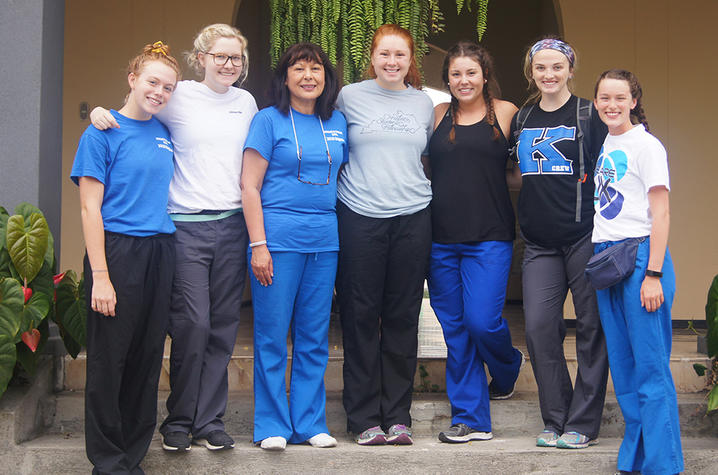 Nursing students outside clinic in Santo Domingo, Ecuador