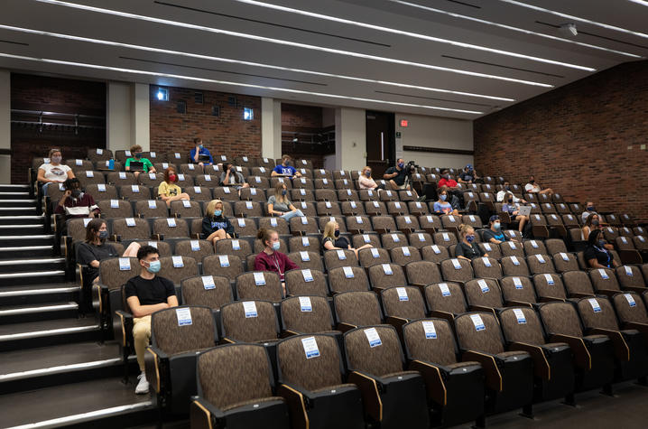 photo of students in a limited capacity classroom in White Hall