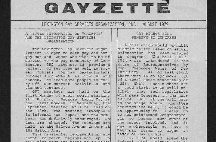 photo of cover of Gayzette newsletter - August 1979