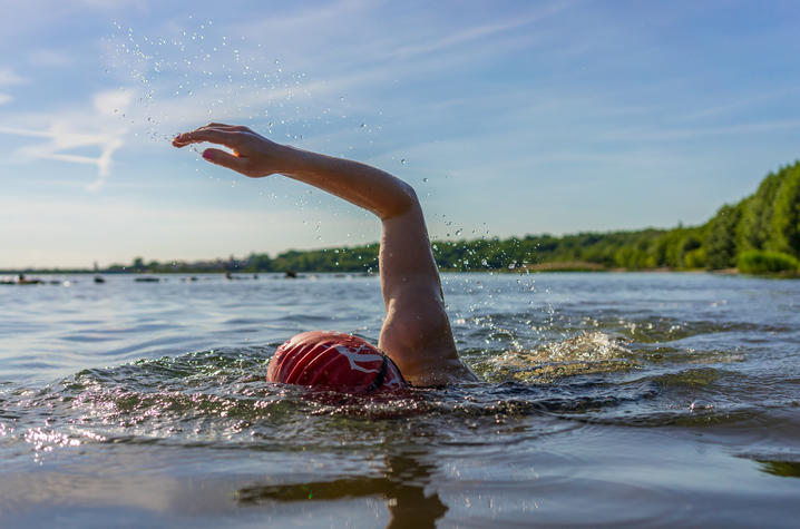 A swimmer in a lake