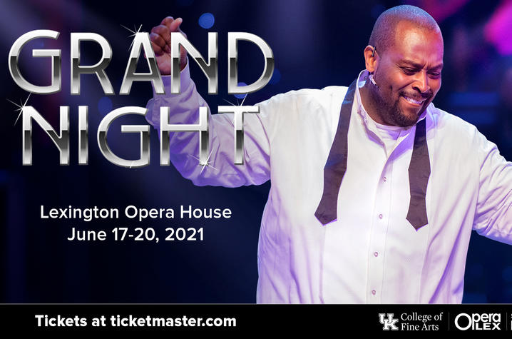 web banner for 2021 "Grand Night" with photo of Michael Preacely performing