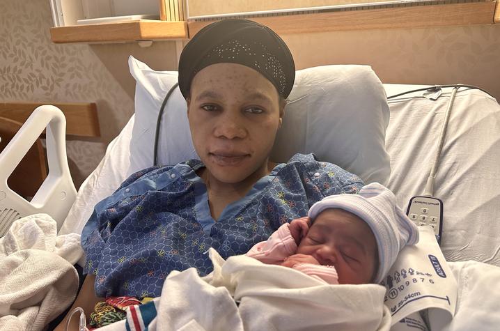 Mom Zamiri Abemba and baby Jetrude smiling in the hosptial