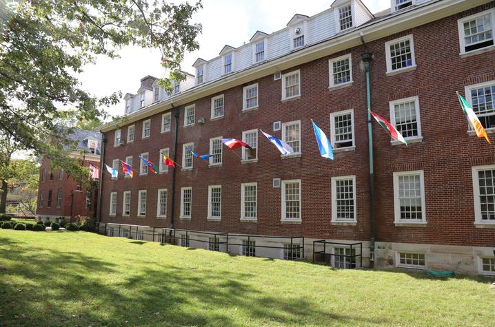 photo of flags on Bradley Hall 