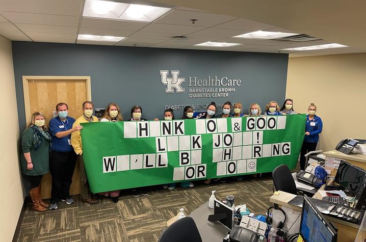Staff members at UK HealthCare's Barnstable Brown Diabetes Center created a puzzle of their own to thank Joey Fatone.