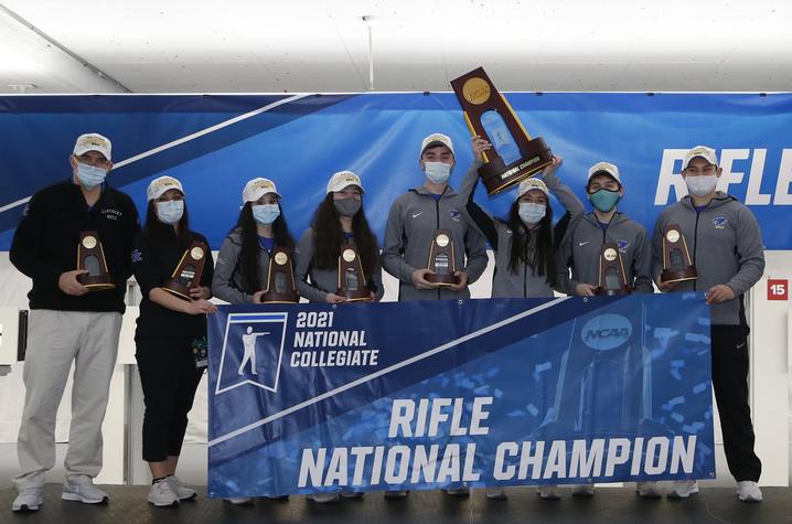 This is a photo of the UK Rifle team, upon winning the NCAA Championship, Photo by UK Athletics