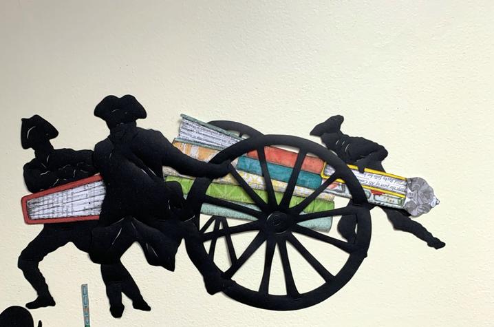 detail image of soldiers moving canon from Ivy Johnson Fleming’s mural “A Call to Arms"
