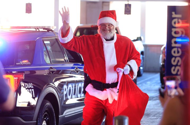 This is a photo of UK Police Chief Joe Monroe dressed as Santa Claus.