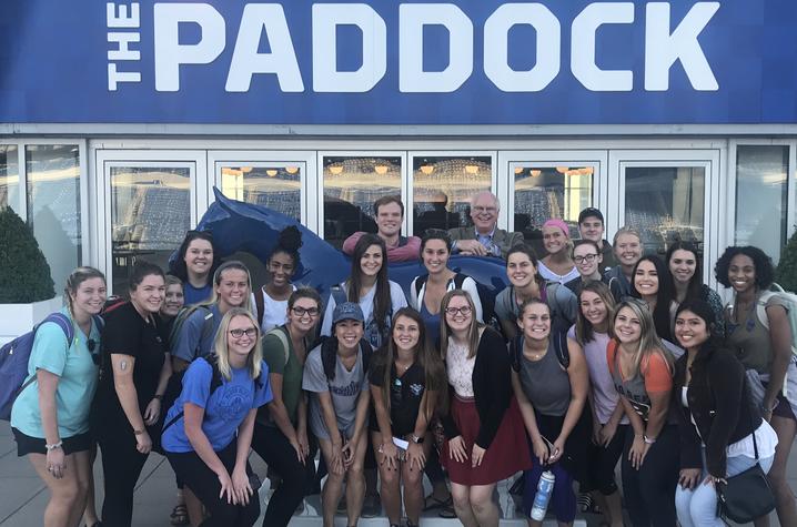 photo of fall ISC 471 class at Kroger Field"s Paddock