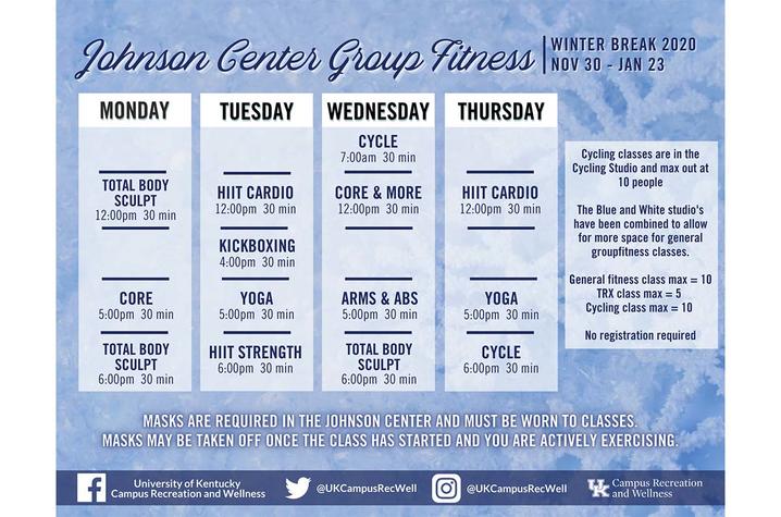 Johnson Center class schedule for winter break